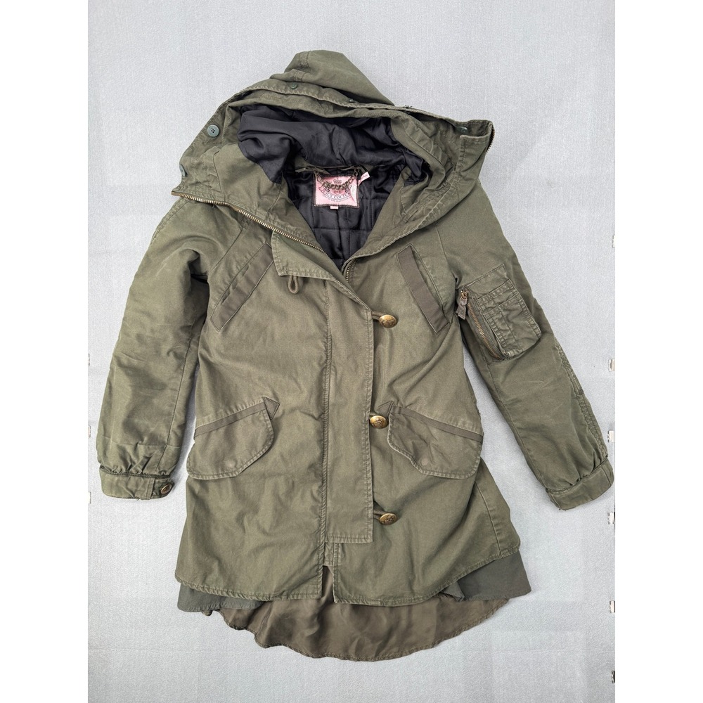 Juicy Couture Y2K Military Hooded Parka Jacket S Green Utility Gorpcore Designer